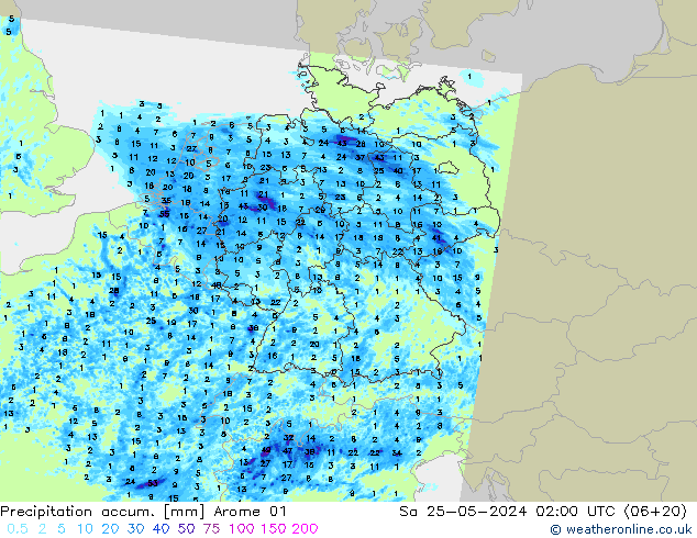 Precipitation accum. Arome 01 Sa 25.05.2024 02 UTC