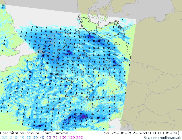 Toplam Yağış Arome 01 Cts 25.05.2024 06 UTC