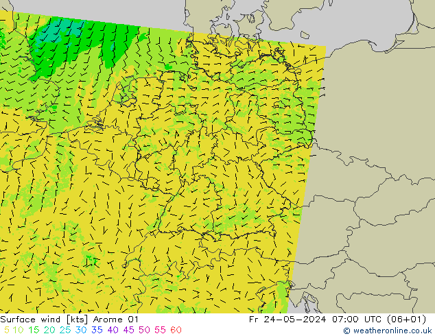 Surface wind Arome 01 Fr 24.05.2024 07 UTC