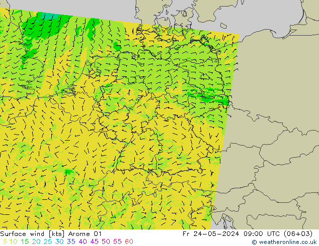 Surface wind Arome 01 Fr 24.05.2024 09 UTC