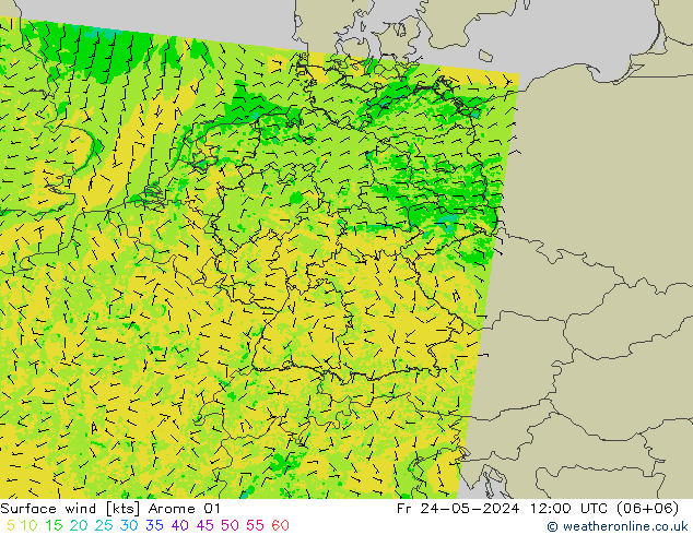 Surface wind Arome 01 Pá 24.05.2024 12 UTC