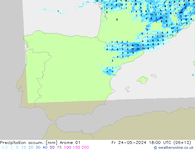 Precipitation accum. Arome 01  24.05.2024 18 UTC