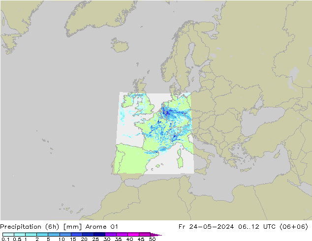 Precipitation (6h) Arome 01 Fr 24.05.2024 12 UTC