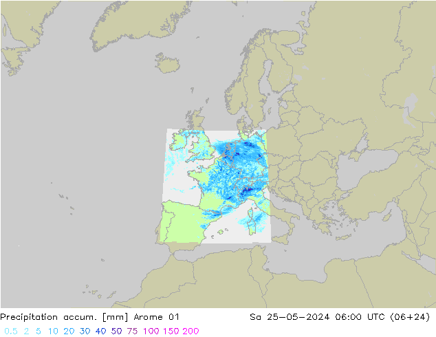 Precipitation accum. Arome 01 Sa 25.05.2024 06 UTC