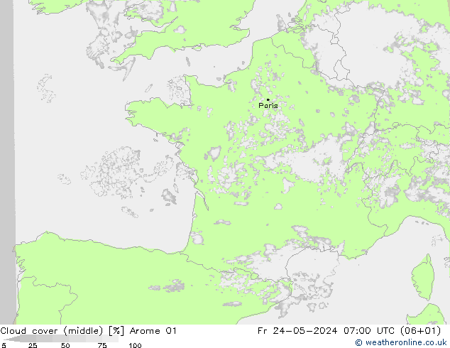 oblačnosti uprostřed Arome 01 Pá 24.05.2024 07 UTC