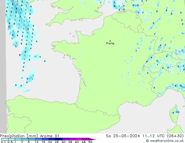 precipitação Arome 01 Sáb 25.05.2024 12 UTC