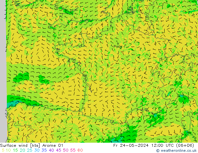 Surface wind Arome 01 Fr 24.05.2024 12 UTC