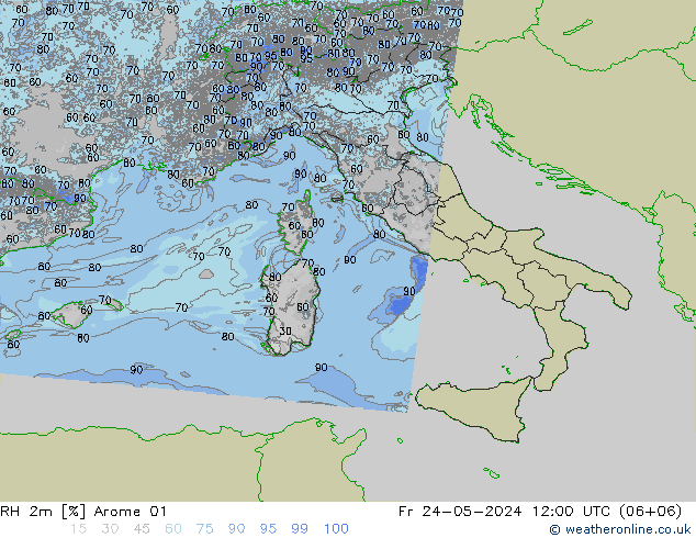 RH 2m Arome 01 ven 24.05.2024 12 UTC