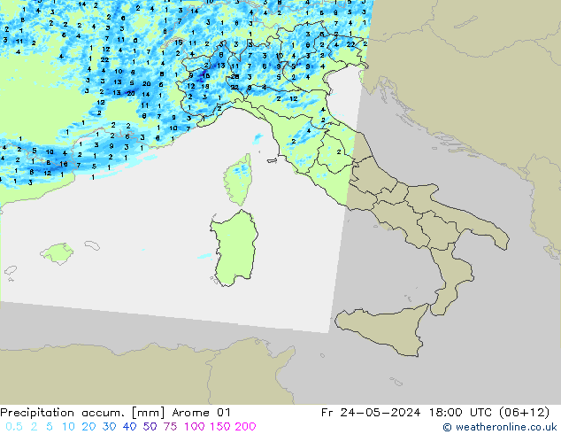 Precipitation accum. Arome 01 Fr 24.05.2024 18 UTC