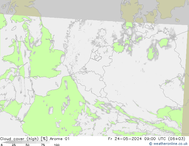Wolken (hohe) Arome 01 Fr 24.05.2024 09 UTC