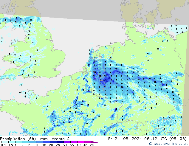 осадки (6h) Arome 01 пт 24.05.2024 12 UTC