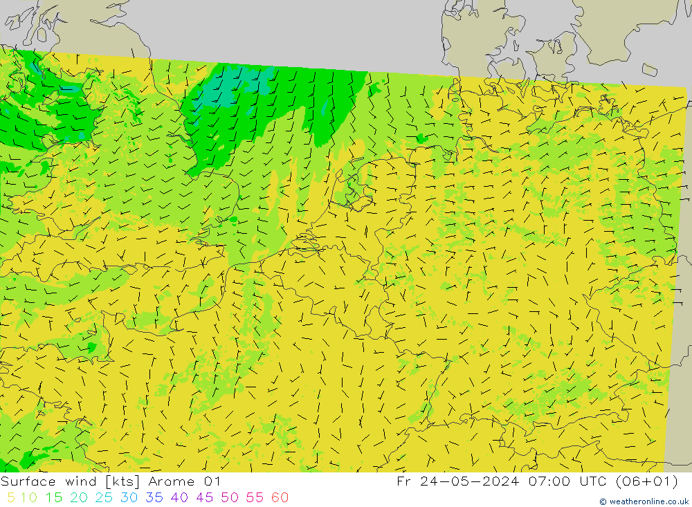 ветер 10 m Arome 01 пт 24.05.2024 07 UTC