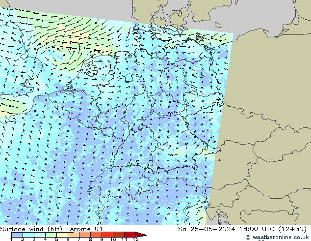  10 m (bft) Arome 01  25.05.2024 18 UTC