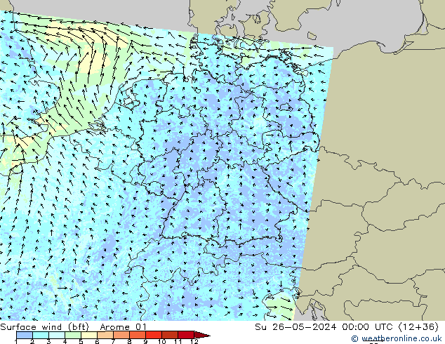 Surface wind (bft) Arome 01 Su 26.05.2024 00 UTC