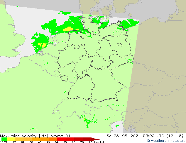 Max. wind velocity Arome 01 Sa 25.05.2024 03 UTC