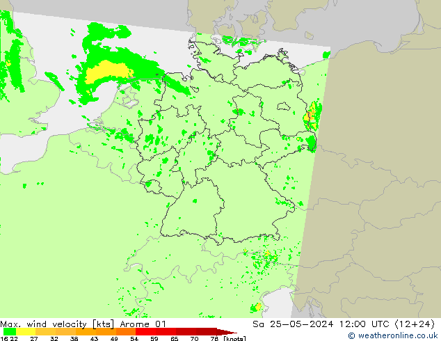 Max. wind velocity Arome 01 сб 25.05.2024 12 UTC