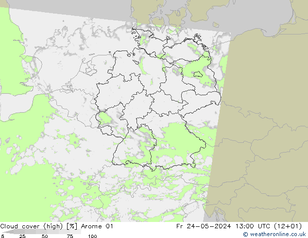 Wolken (hohe) Arome 01 Fr 24.05.2024 13 UTC