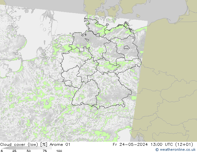 Nubi basse Arome 01 ven 24.05.2024 13 UTC