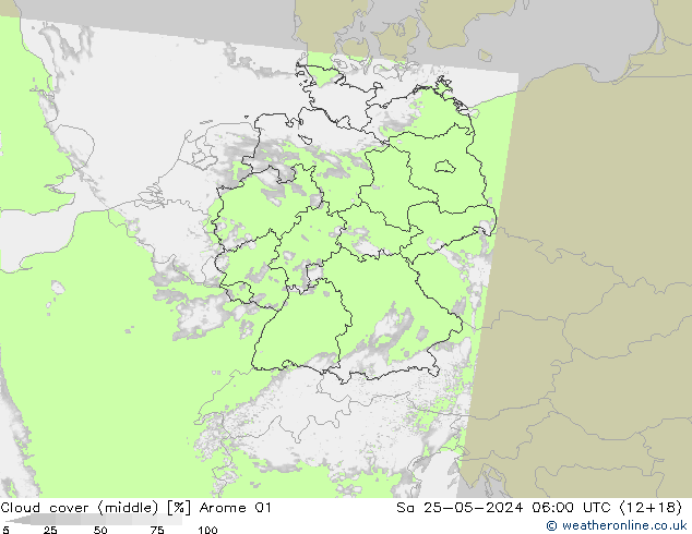 oblačnosti uprostřed Arome 01 So 25.05.2024 06 UTC