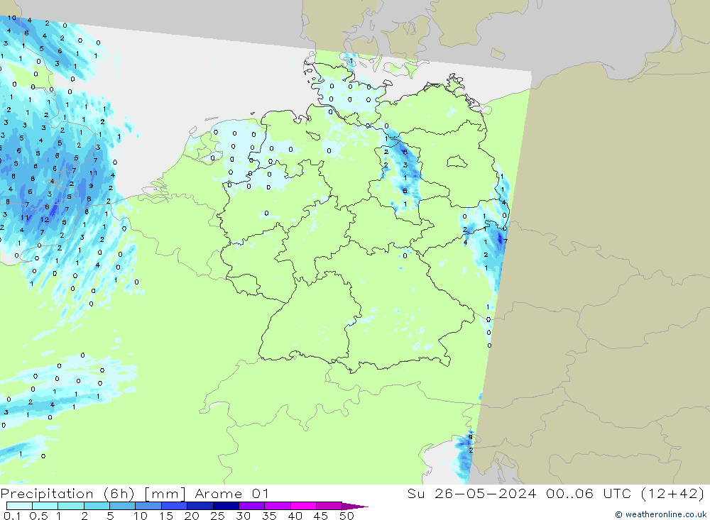 Precipitation (6h) Arome 01 Ne 26.05.2024 06 UTC