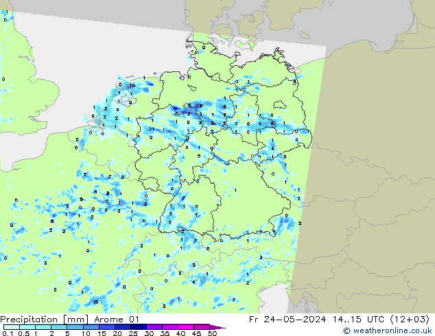 Srážky Arome 01 Pá 24.05.2024 15 UTC