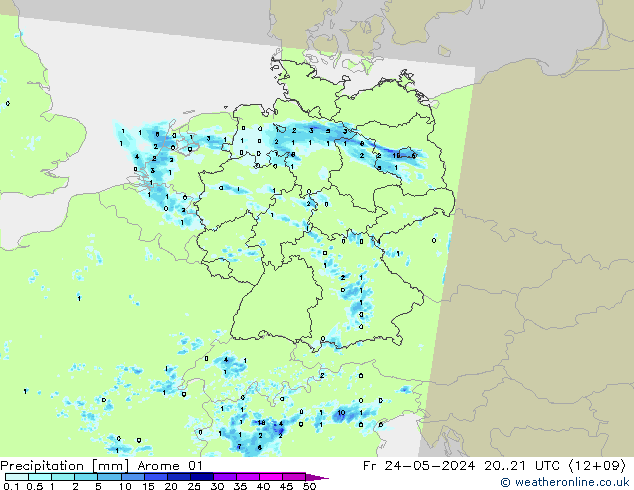 Srážky Arome 01 Pá 24.05.2024 21 UTC