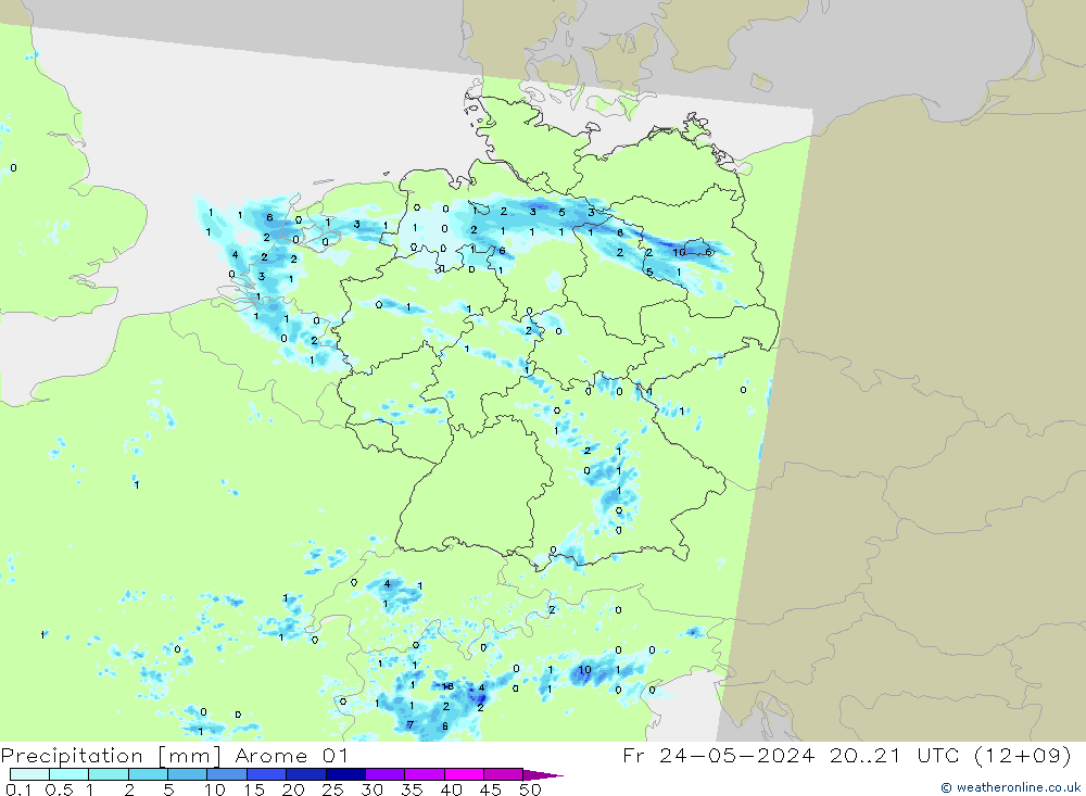 Precipitazione Arome 01 ven 24.05.2024 21 UTC