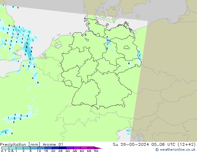 Précipitation Arome 01 dim 26.05.2024 06 UTC