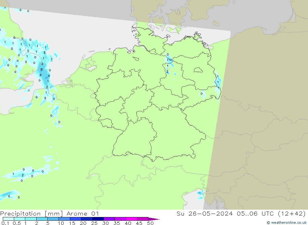 Precipitation Arome 01 Su 26.05.2024 06 UTC