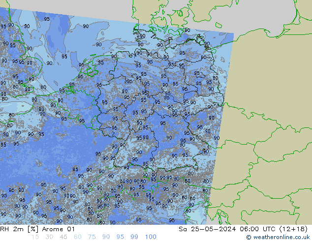 RH 2m Arome 01 星期六 25.05.2024 06 UTC