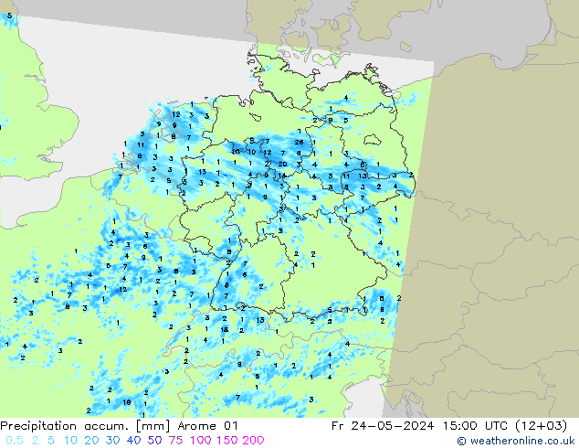 Precipitation accum. Arome 01 Pá 24.05.2024 15 UTC