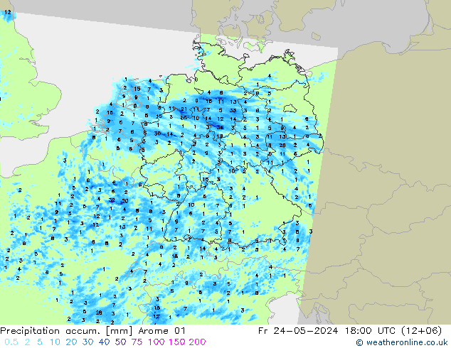 Toplam Yağış Arome 01 Cu 24.05.2024 18 UTC