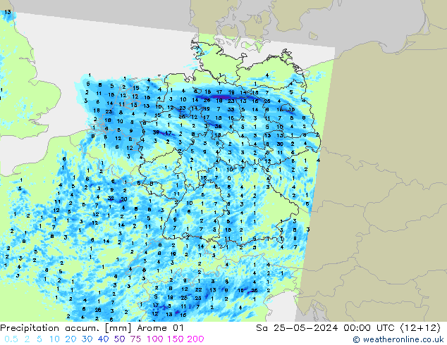 Precipitation accum. Arome 01 sab 25.05.2024 00 UTC
