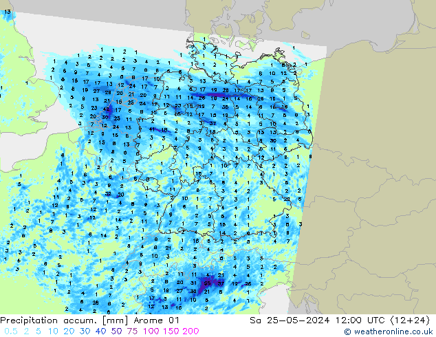 Précipitation accum. Arome 01 sam 25.05.2024 12 UTC