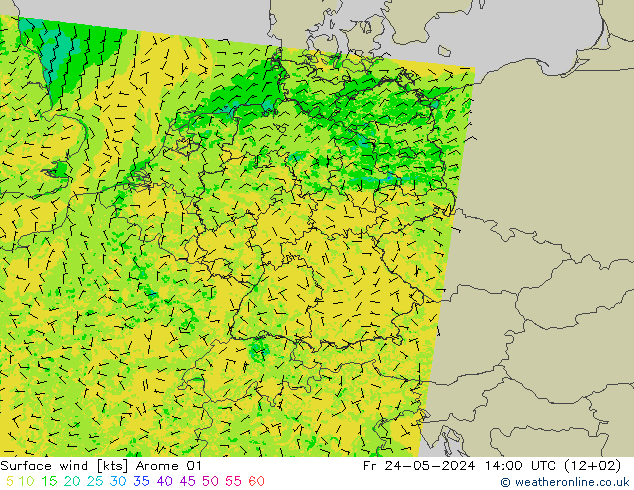 Vent 10 m Arome 01 ven 24.05.2024 14 UTC