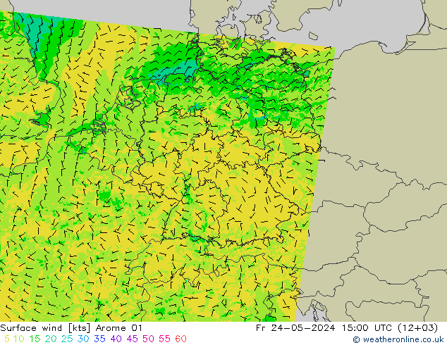 Vento 10 m Arome 01 ven 24.05.2024 15 UTC