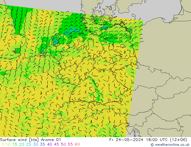 Surface wind Arome 01 Pá 24.05.2024 18 UTC