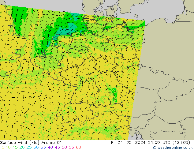 ветер 10 m Arome 01 пт 24.05.2024 21 UTC