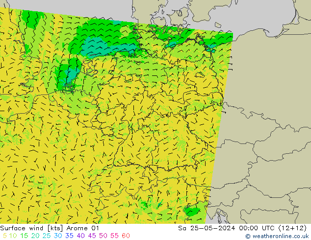 Viento 10 m Arome 01 sáb 25.05.2024 00 UTC