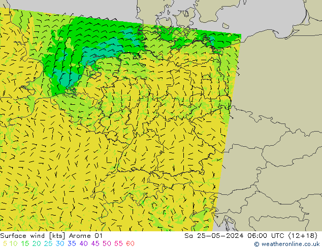 Vento 10 m Arome 01 sab 25.05.2024 06 UTC