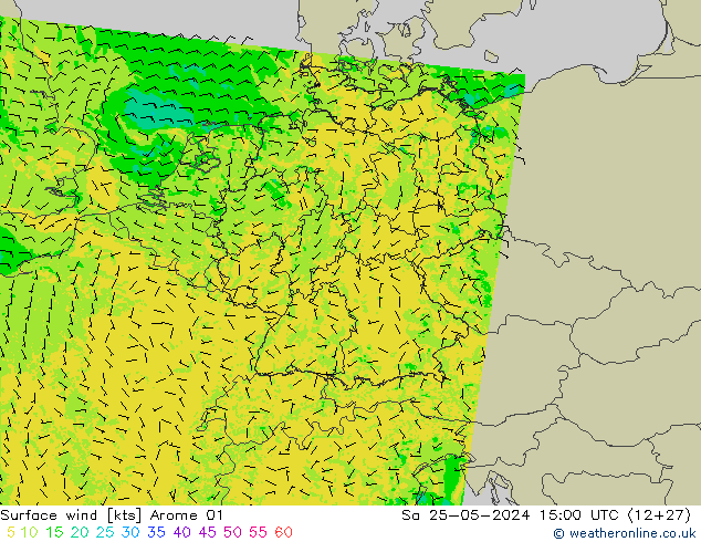 Wind 10 m Arome 01 za 25.05.2024 15 UTC