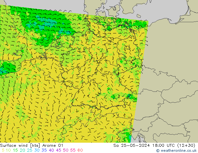 Rüzgar 10 m Arome 01 Cts 25.05.2024 18 UTC