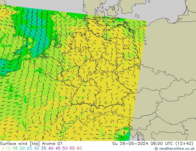 Vento 10 m Arome 01 dom 26.05.2024 06 UTC