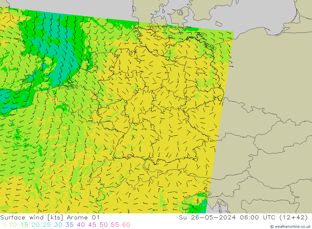 Vent 10 m Arome 01 dim 26.05.2024 06 UTC