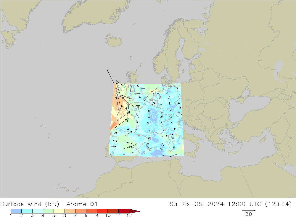 ве�Bе�@ 10 m (bft) Arome 01 сб 25.05.2024 12 UTC