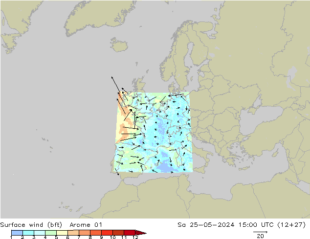 Surface wind (bft) Arome 01 Sa 25.05.2024 15 UTC