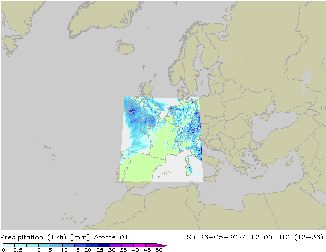 Precipitation (12h) Arome 01 Ne 26.05.2024 00 UTC