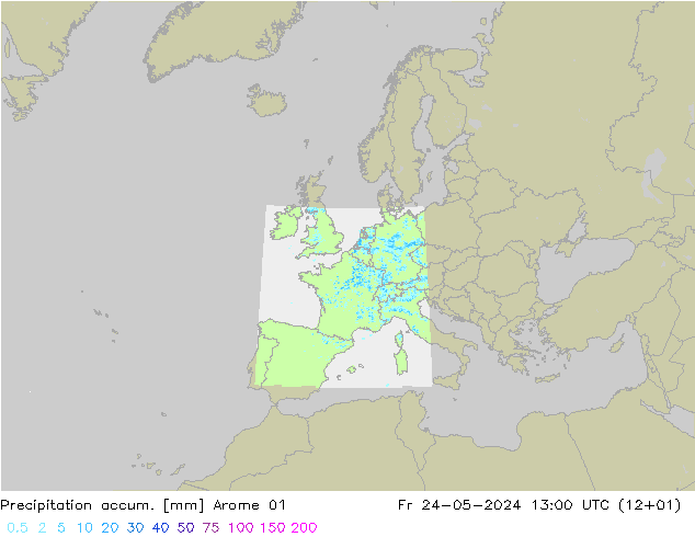 Precipitación acum. Arome 01 vie 24.05.2024 13 UTC