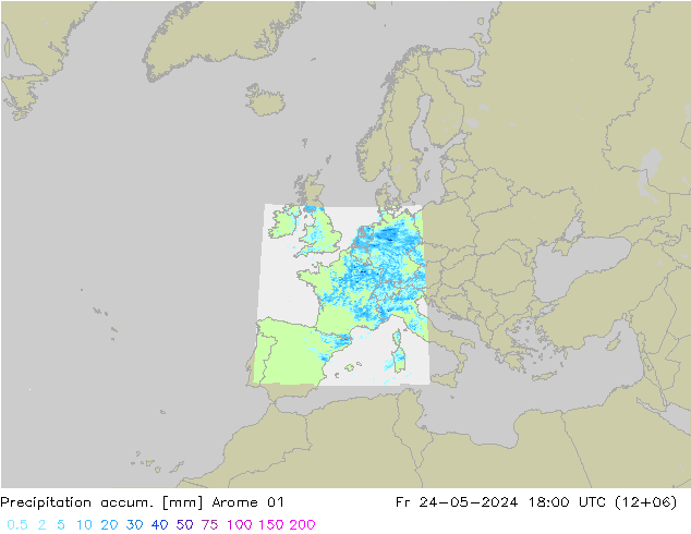 Toplam Yağış Arome 01 Cu 24.05.2024 18 UTC