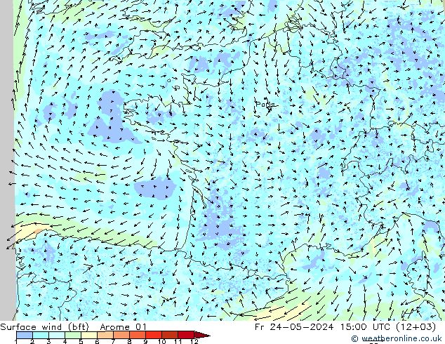 Bodenwind (bft) Arome 01 Fr 24.05.2024 15 UTC